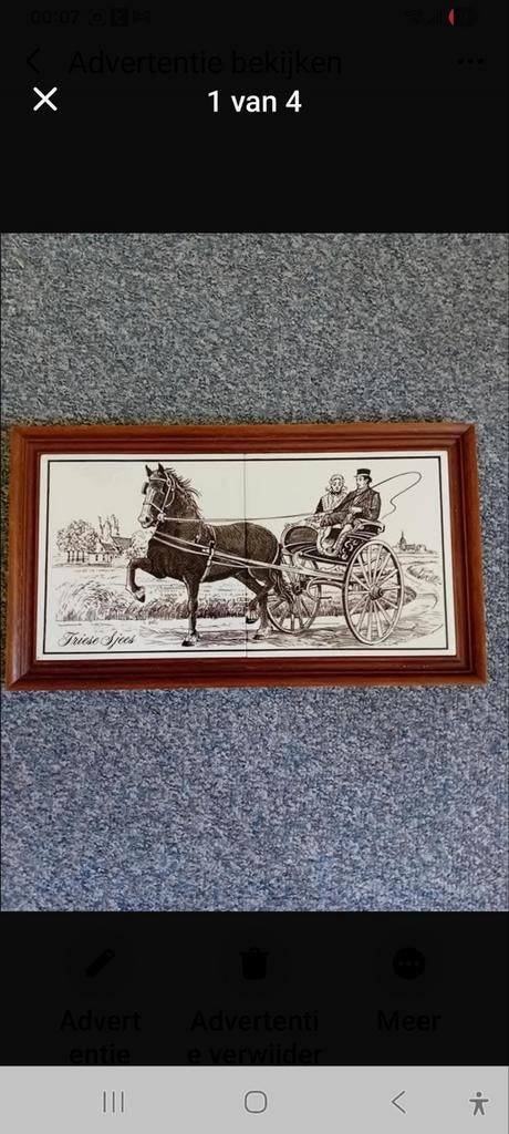 Tegeltableau Friese Sjees met paard en koets, Ophalen of Verzenden