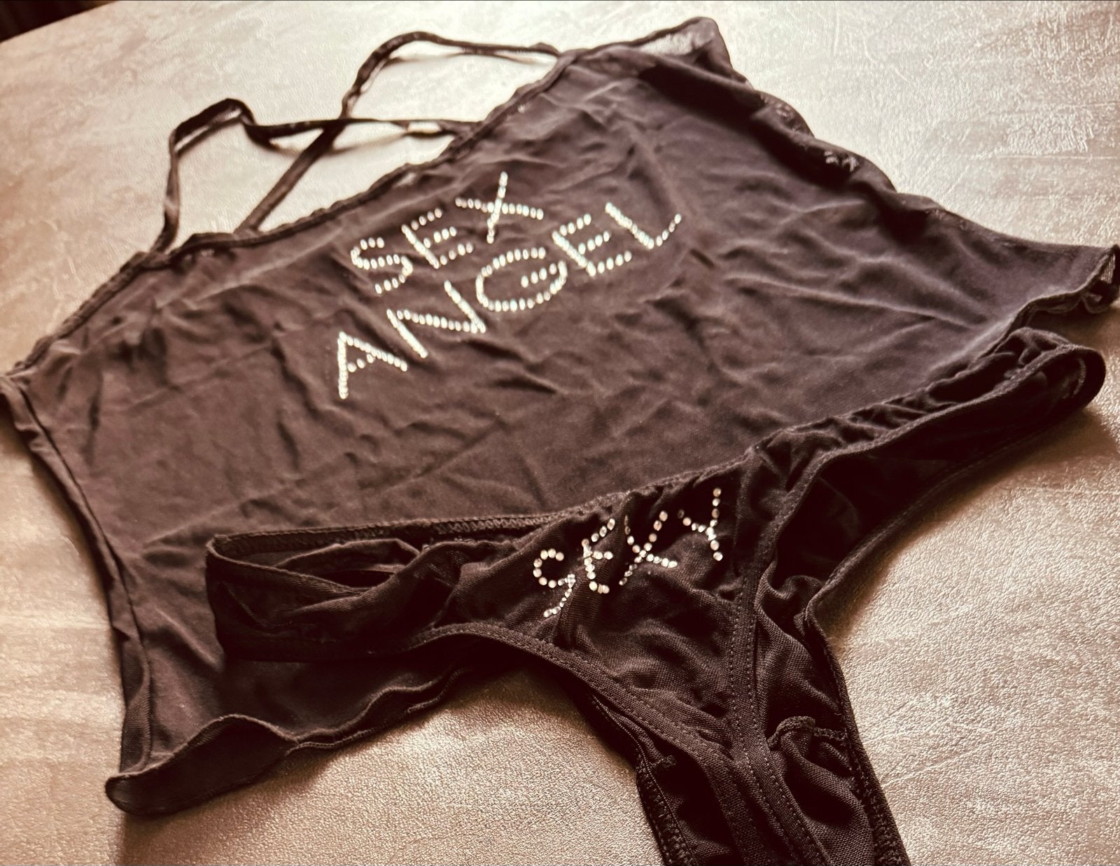 Nieuw sexy lingeriesetje 'SEX ANGEL' & 'SEXY' - Maat S/M, Ophalen of Verzenden, Zwart, Setje