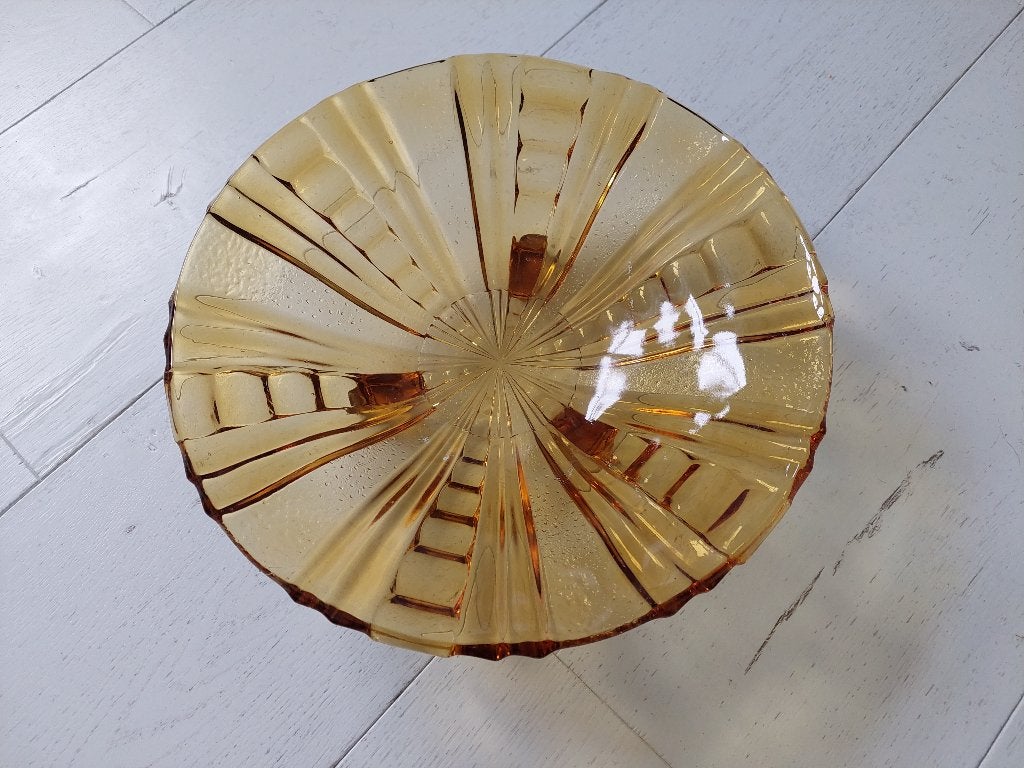 Art Deco Dreifuss glazen schaal August Walther, amberkleurig, Antiek en Kunst, Antiek | Glas en Kristal, Ophalen of Verzenden