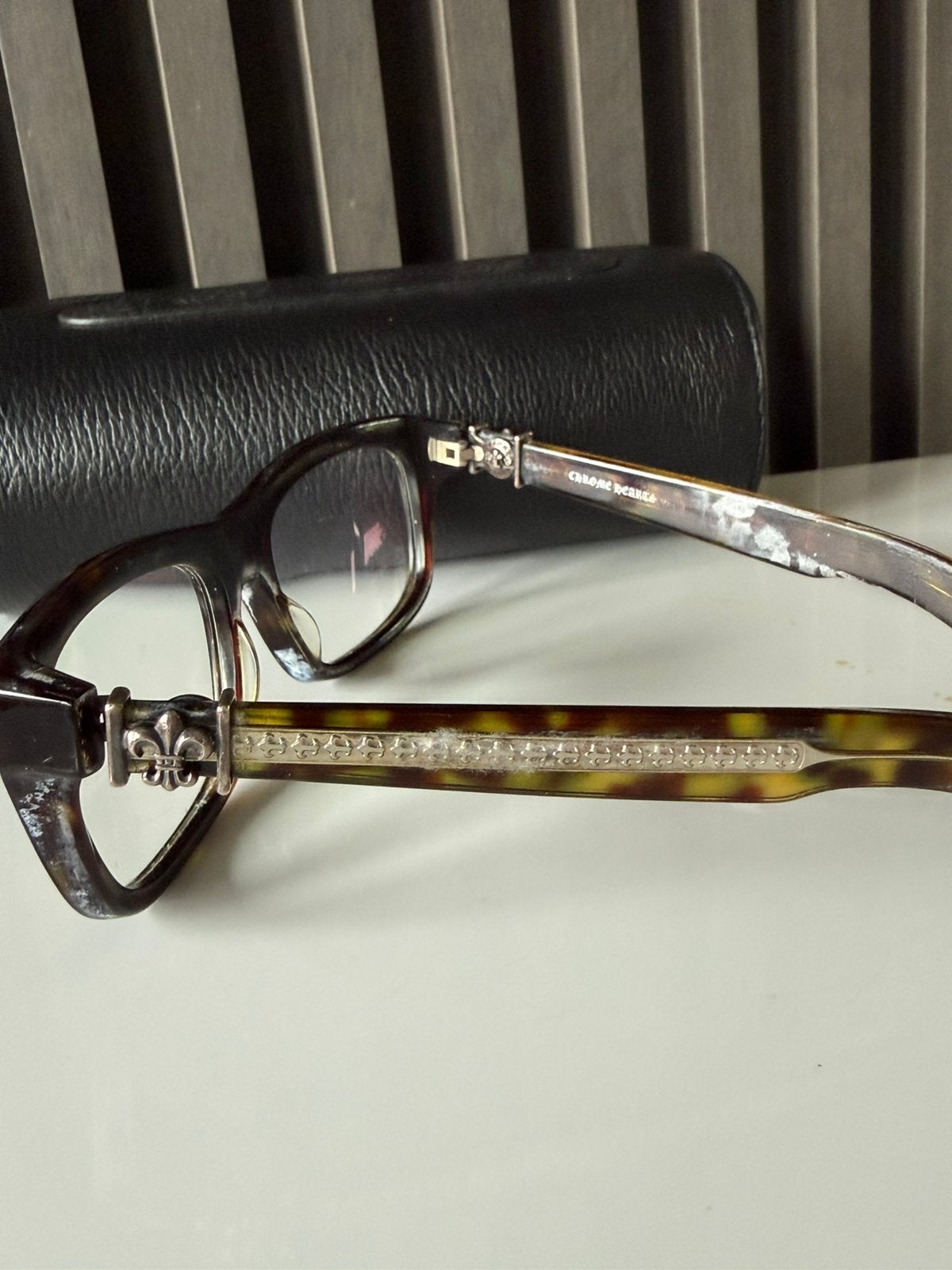 CHROME HEARTS Black Square Frame with Silver Details + pouch, Overige merken, Gebruikt, Zwart, Ophalen of Verzenden