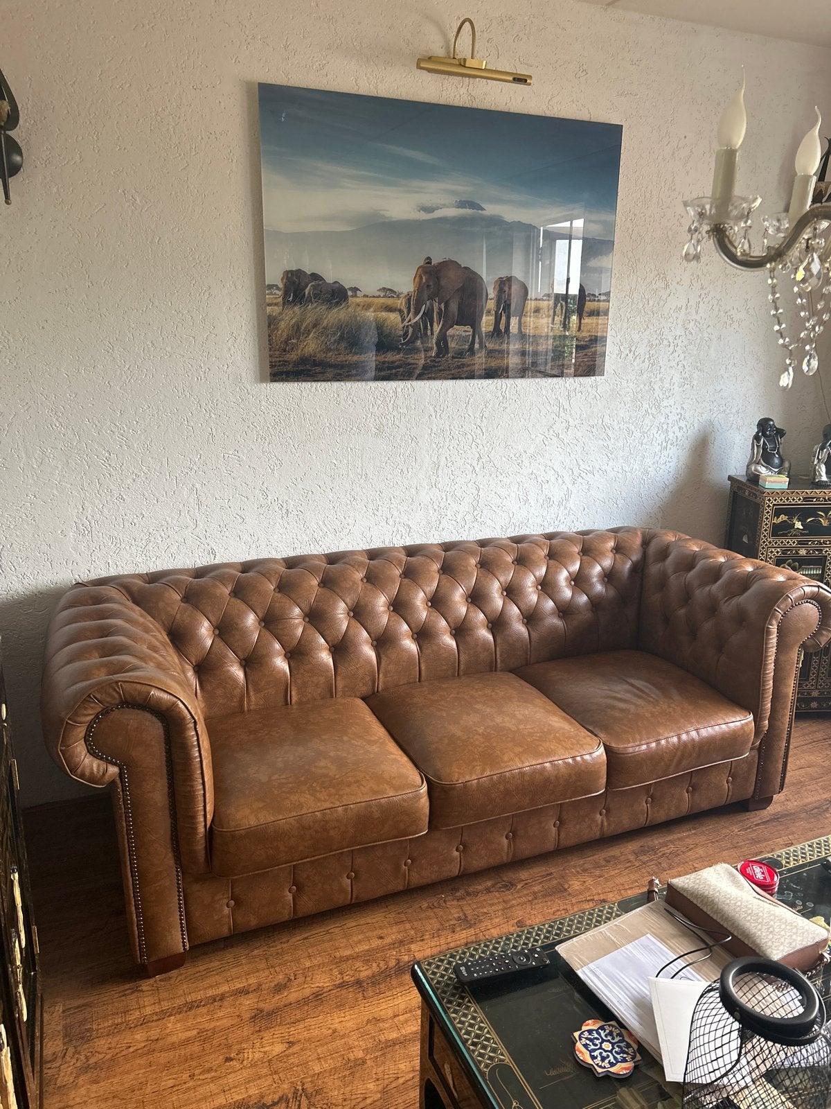 Chesterfield 3-zits bank met lichte gebruikssporen, Ophalen, Gebruikt, Driepersoons, Rechte bank