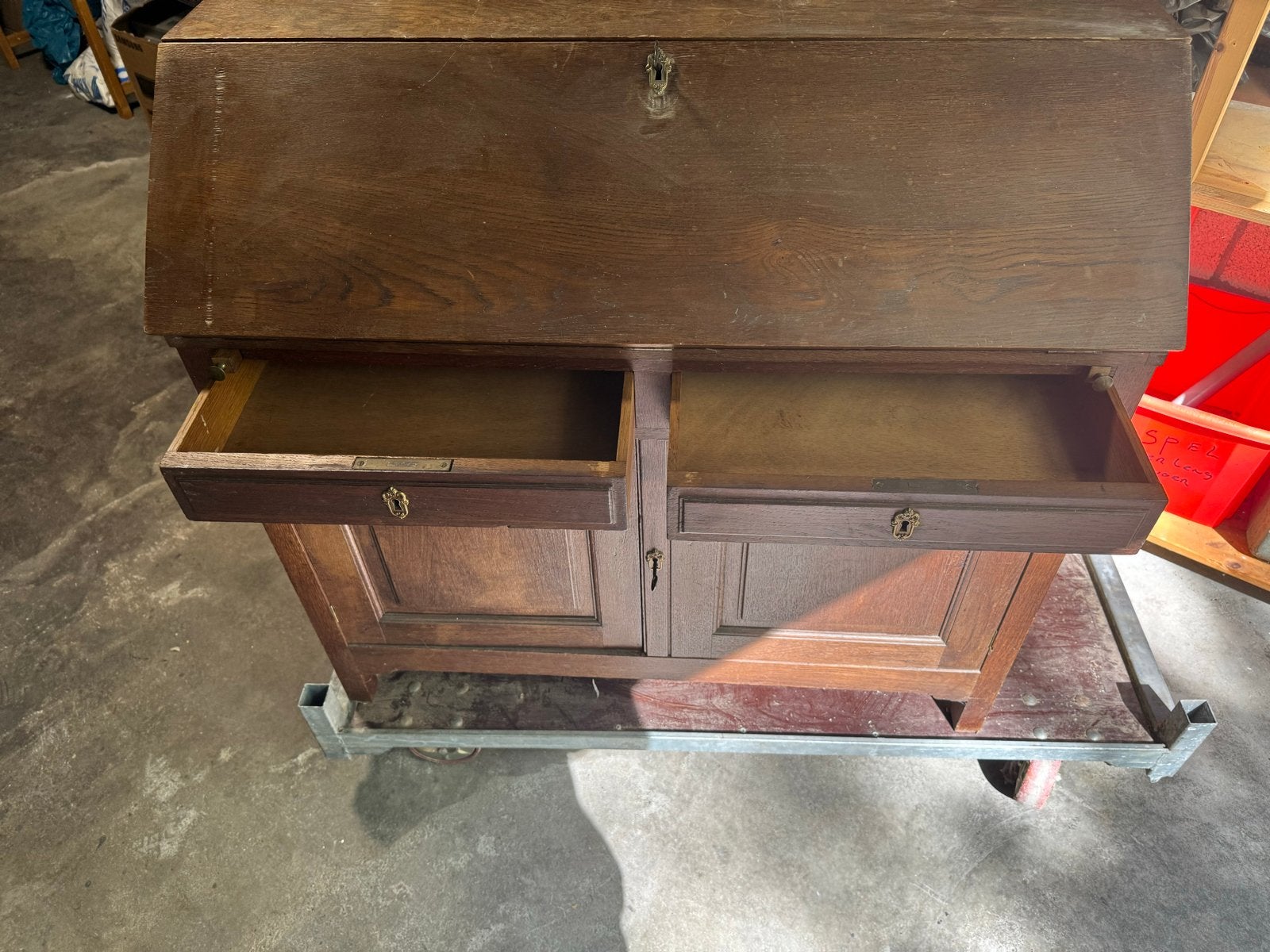 Antiek houten secretaire met lades en kastruimte, Antiek en Kunst, Antiek | Meubels | Kasten, Ophalen