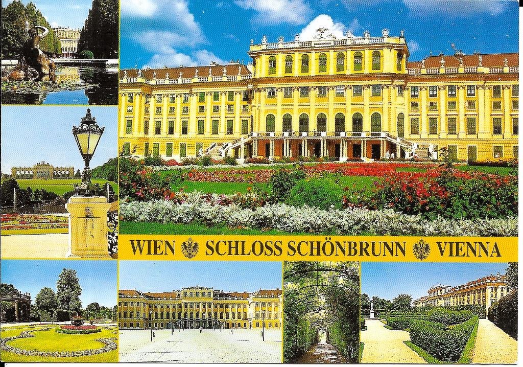 Ansichtkaart	Wenen (Oostenrijk)	Schloß Schönbrunn	7-luik, Verzenden, 1960 tot 1980, Gelopen, Oostenrijk