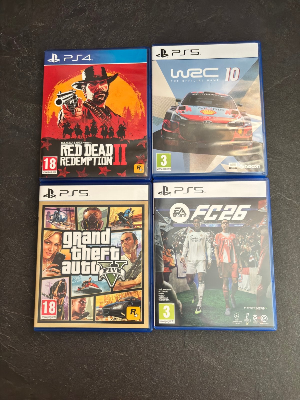 4 PS4/PS5 games: Red Dead Redemption 2, GTA V, WRC 10, FC26, Avontuur en Actie, Online, Vanaf 18 jaar, Ophalen of Verzenden