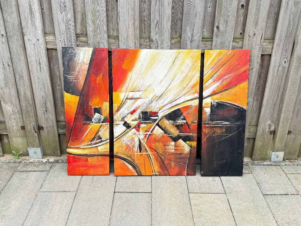 Abstract Drieluik Set van 3 Schilderijen –, Antiek en Kunst, Kunst | Schilderijen | Abstract, Ophalen