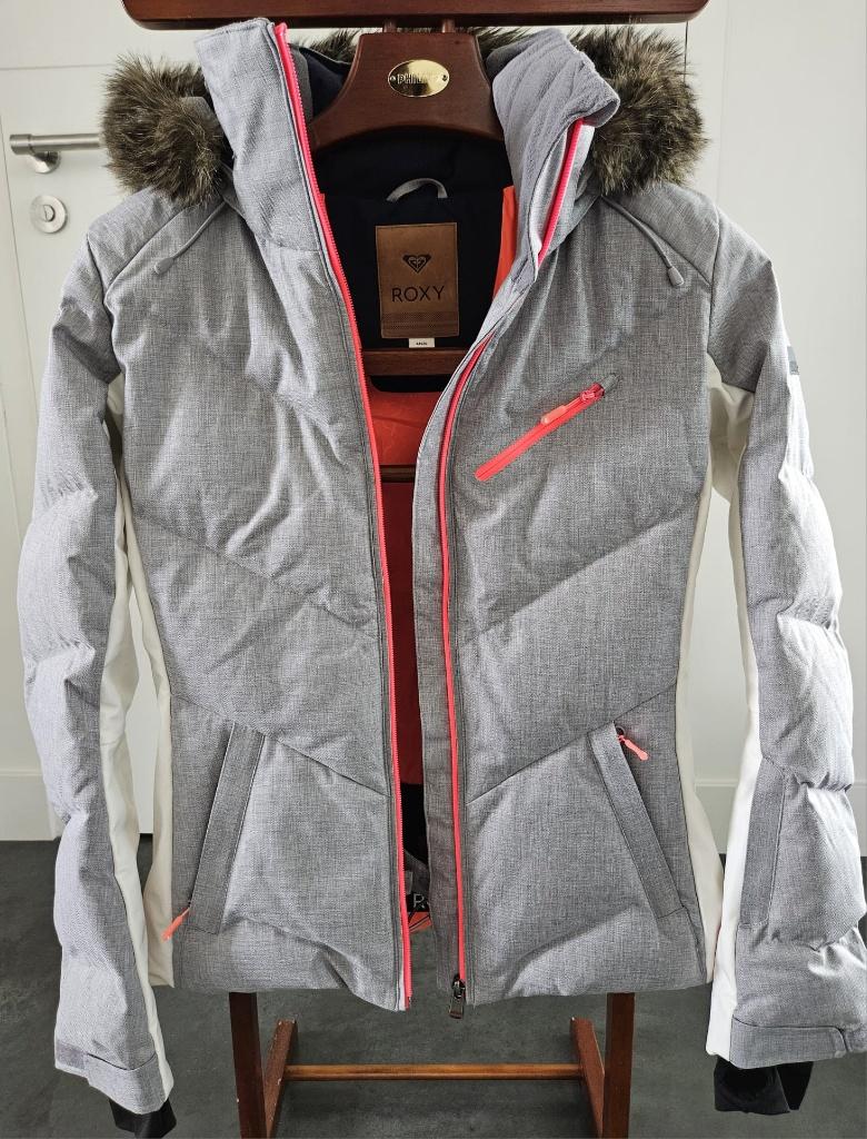 Roxy Skijack,dames jas,ski jas/grijs-wit/evt. met bont kraag, Kleding | Dames, Ophalen, Zo goed als nieuw, Maat 38/40 (M), Jack