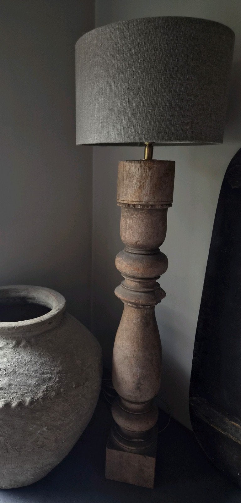 Mooie Balusterlamp Aura Peeperkorn, Bruin, Ophalen, Hout, Landelijk