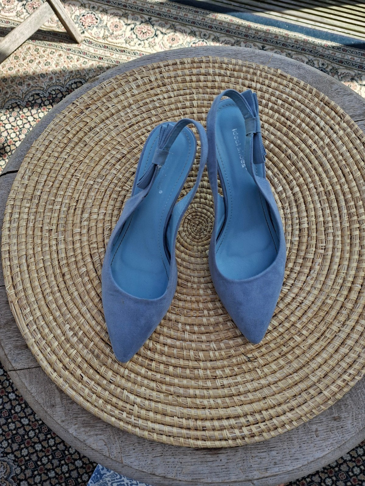 Lichtblauwe slingback pumps - Maat 39/40, Ophalen, Zo goed als nieuw, Blauw, Pumps