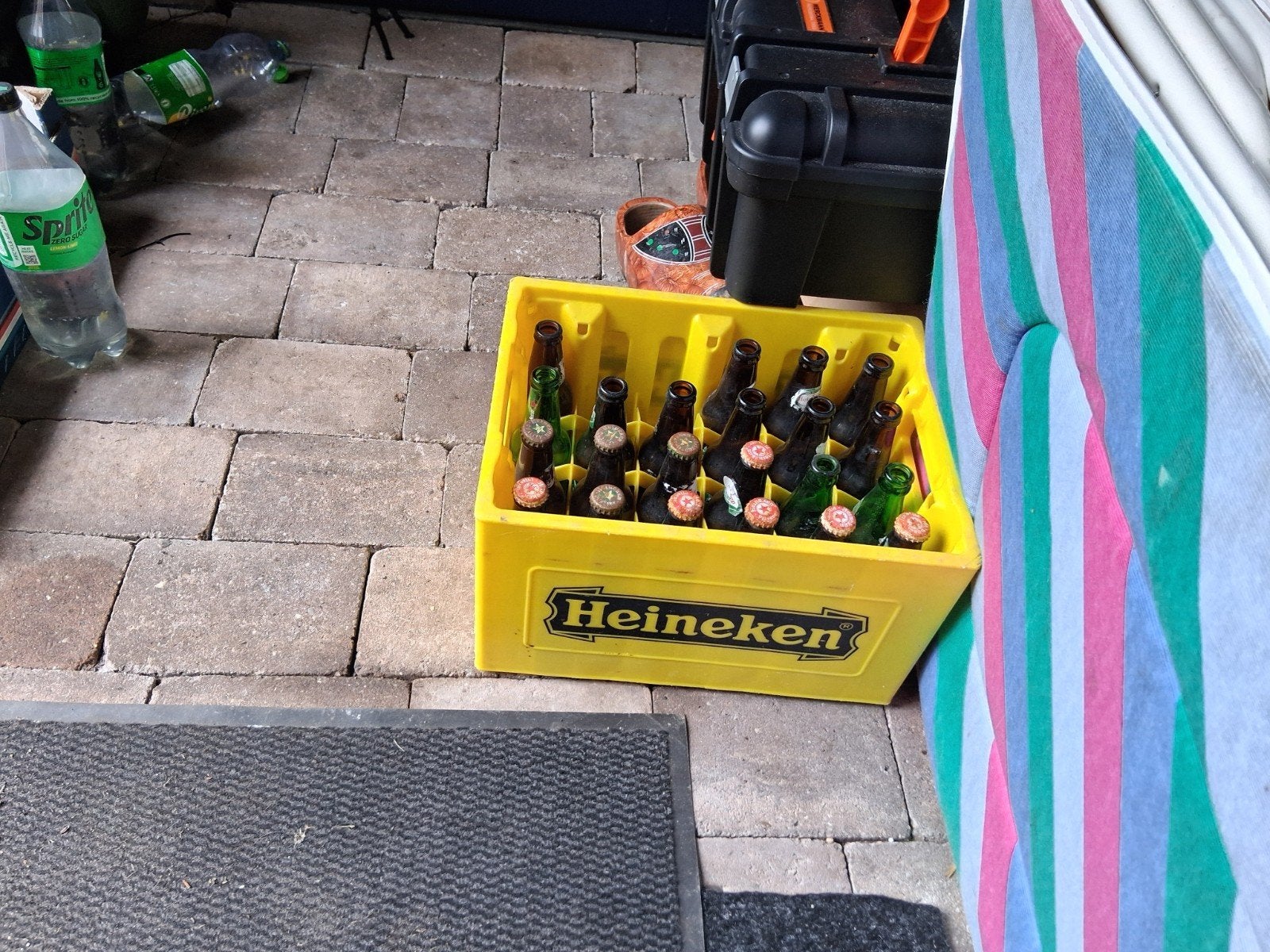 Vintage  Heineken krat met oude flesjes, Ophalen, Krat, Minder dan 35 cm