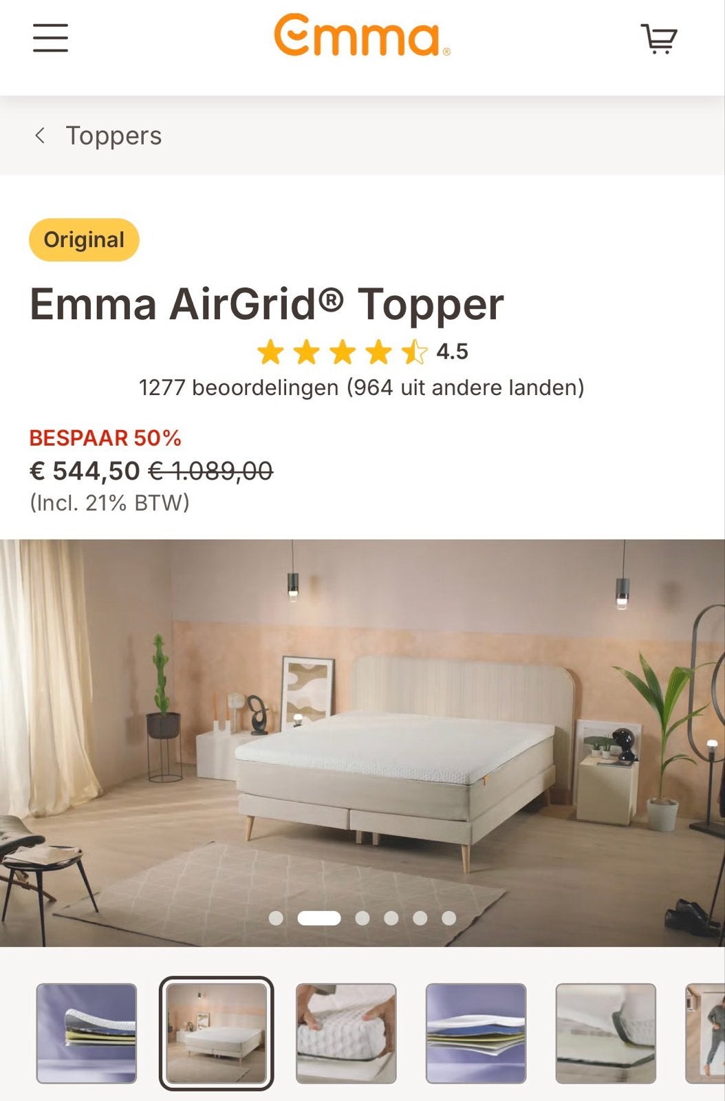 Emma AirGrid luxe topper 180x200 – slechts 1 maand gebruikt, Huis en Inrichting, Slaapkamer | Matrassen en Bedbodems, Ophalen