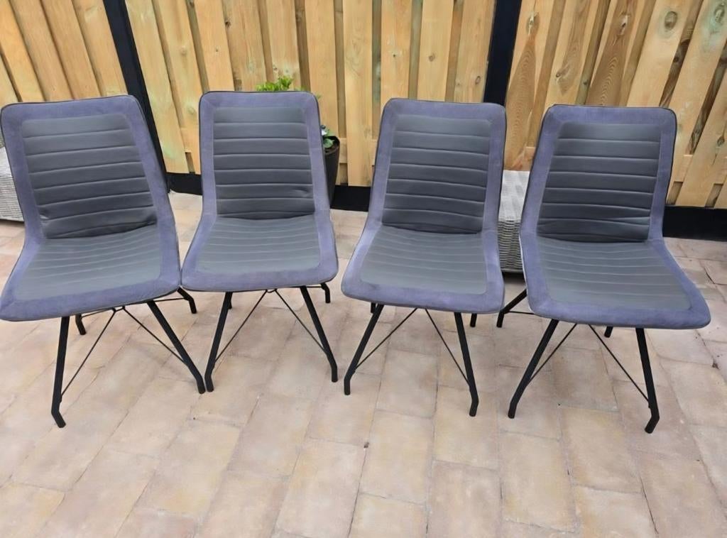 Set van 4 moderne grijze eetkamerstoelen, Gebruikt, Grijs, Modern, Eigentijds, Ophalen