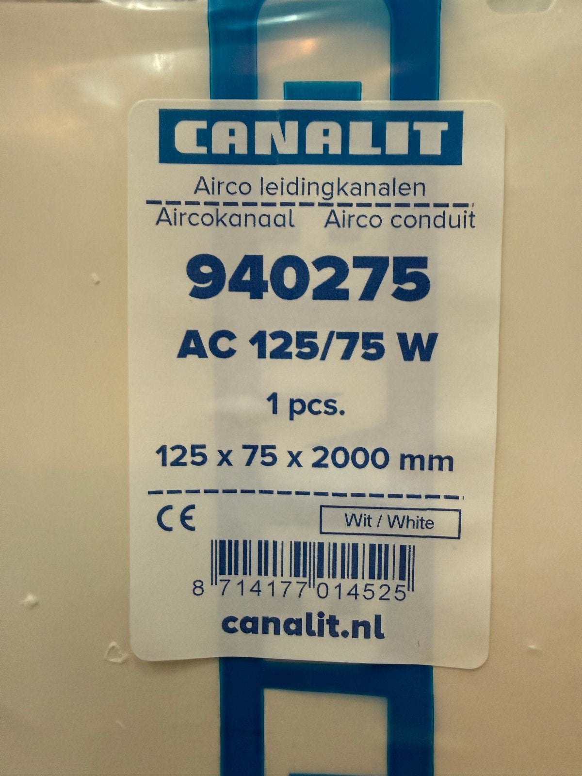 5,5 meter Canalit Airco leidingkanalen 125/75 Wit, Witgoed en Apparatuur, Ophalen, Minder dan 60 m³, Nieuw, 3 snelheden of meer