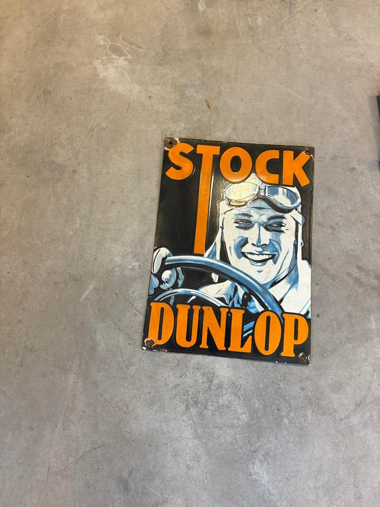 Vintage Emaille Reclameplaat Dunlop Stock 40x30 cm, Antiek en Kunst, Ophalen