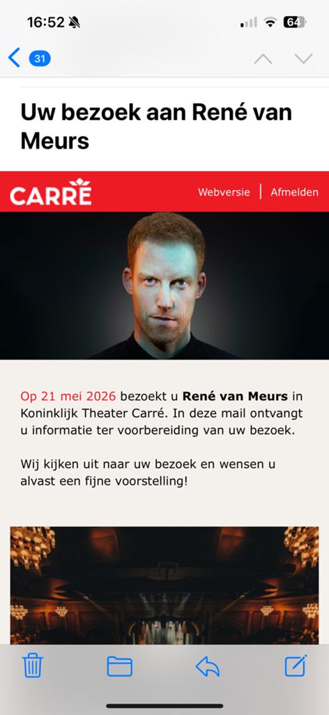 Rene van Meurs Carre Amsterdam 21 mei, Tickets en Kaartjes, Theater | Cabaret en Komedie, Twee personen, Mei