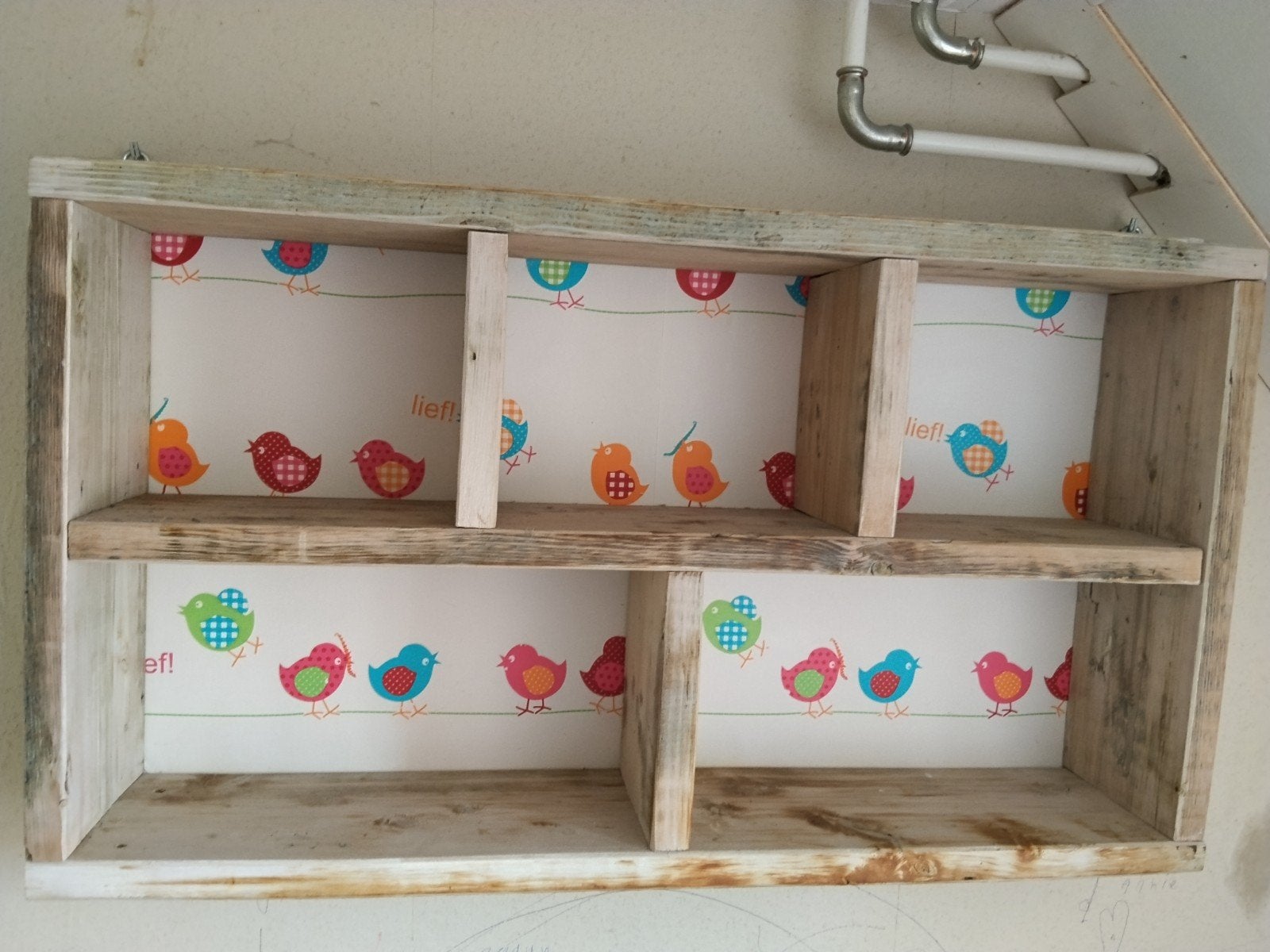 Leuke houten hangkast met vrolijke vogeltjes, Ophalen