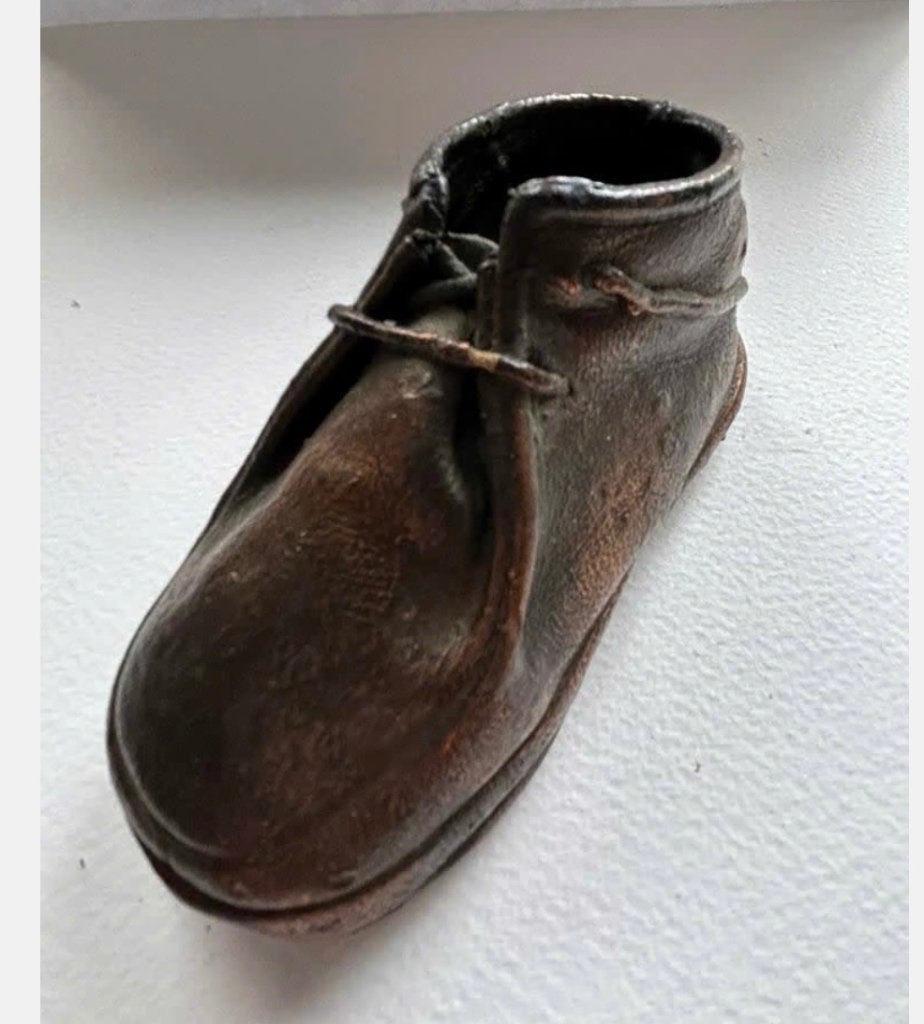 Verbronsd vintage oud baby schoentje zoolmaat 12 cm, Antiek en Kunst, Ophalen of Verzenden