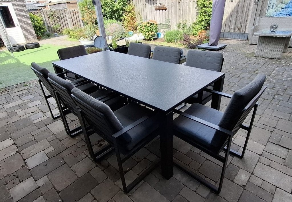 Tuintafel met granieten tafelblad, incl. 8 stoelen