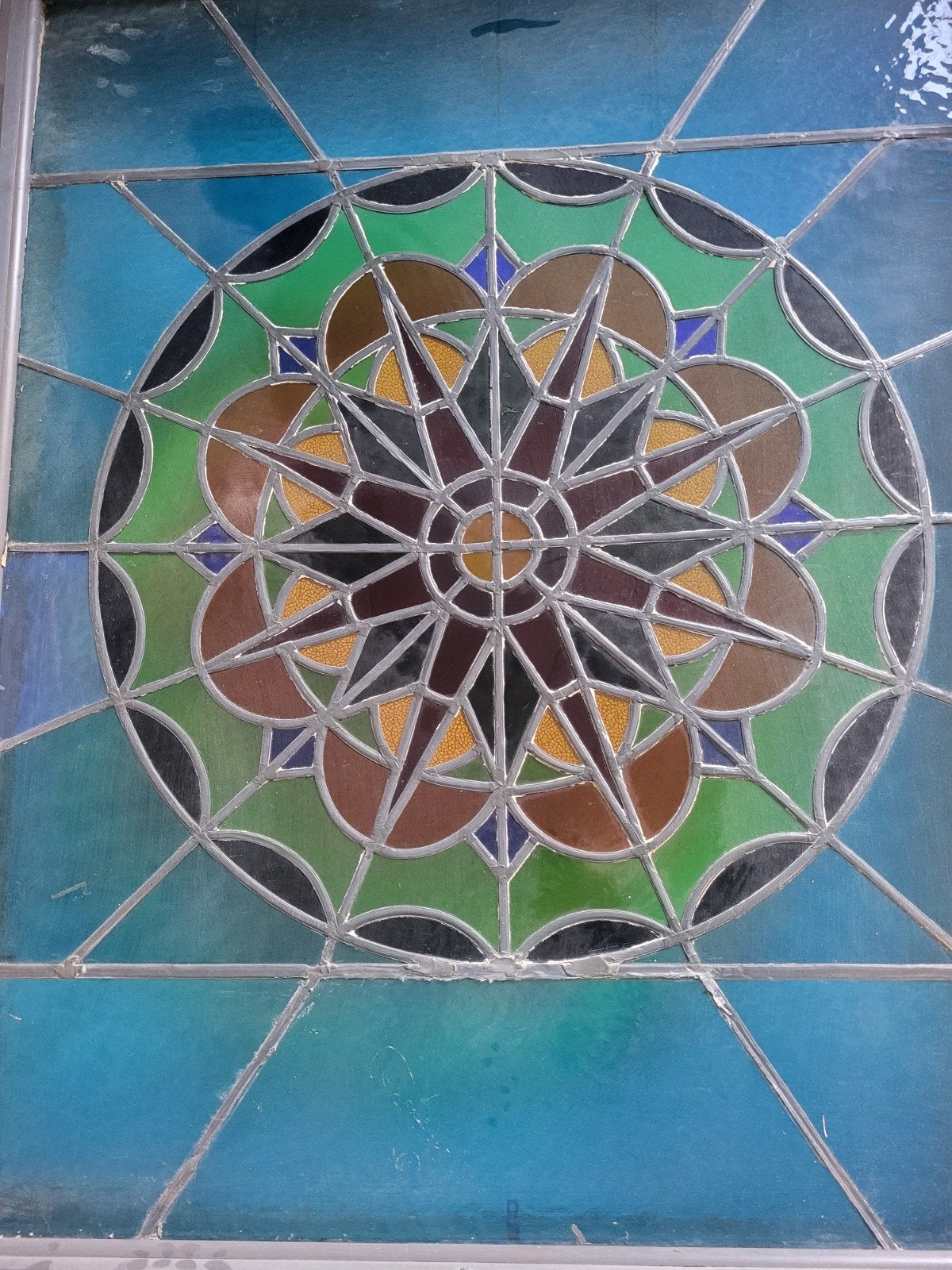 Prachtig glas-in-lood raam met geometrisch patroon, Ophalen of Verzenden