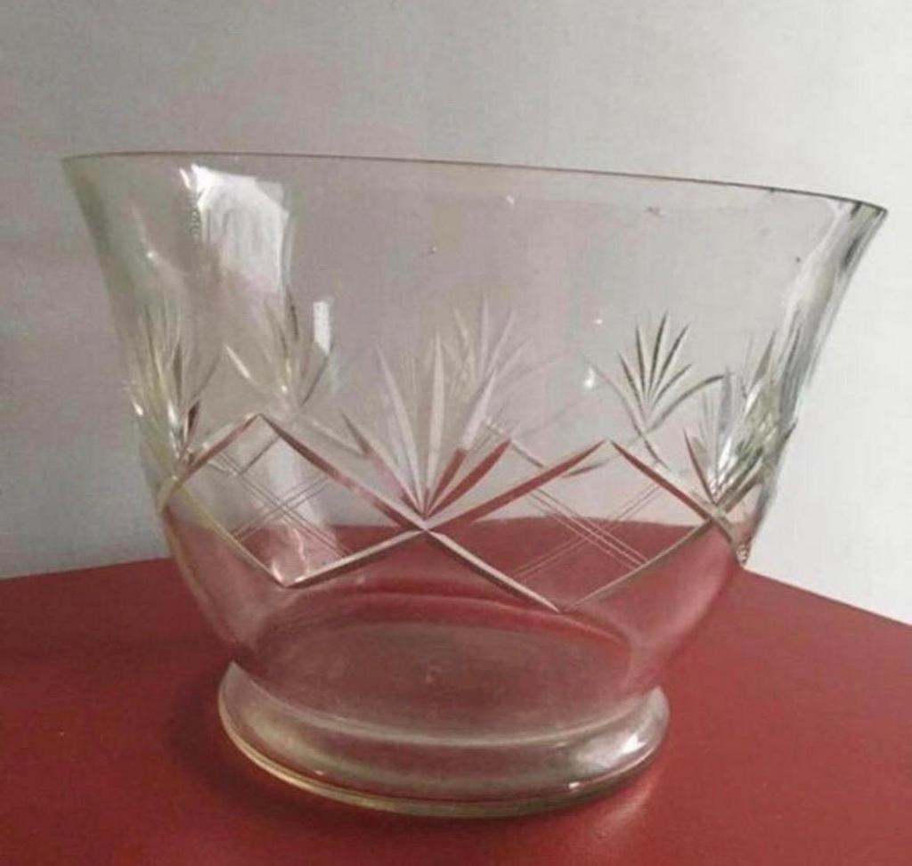 Vintage Glazen Punch Bowl met Geslepen Decoratie, Ophalen of Verzenden