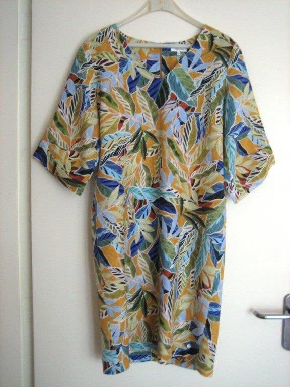 Linnen jurkje grafisch bladmotief TERRE BLEUE 38 snazzeys, Maat 38/40 (M), Nieuw, Onder de knie, Meerkleurig
