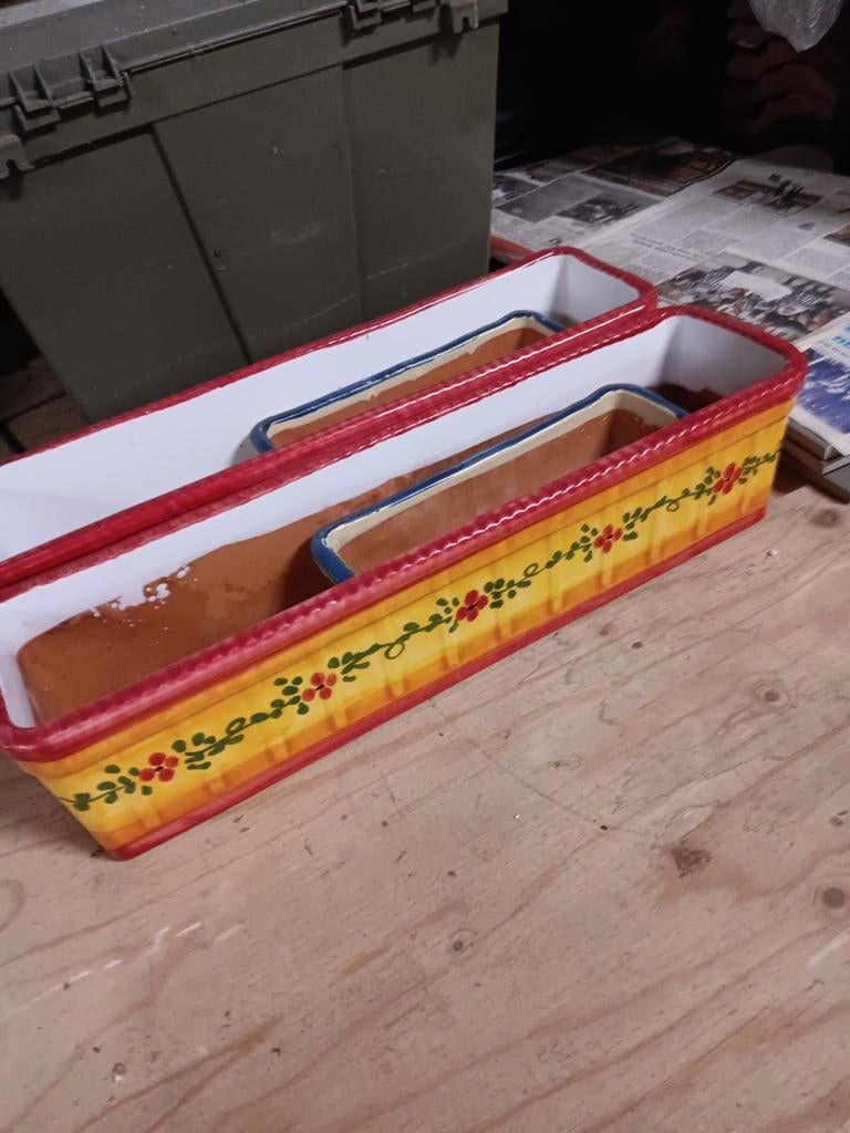 Handgeschilderde Spaanse aardewerk bloempotten en bakken., Ophalen, Steen, Minder dan 30 cm, Rond