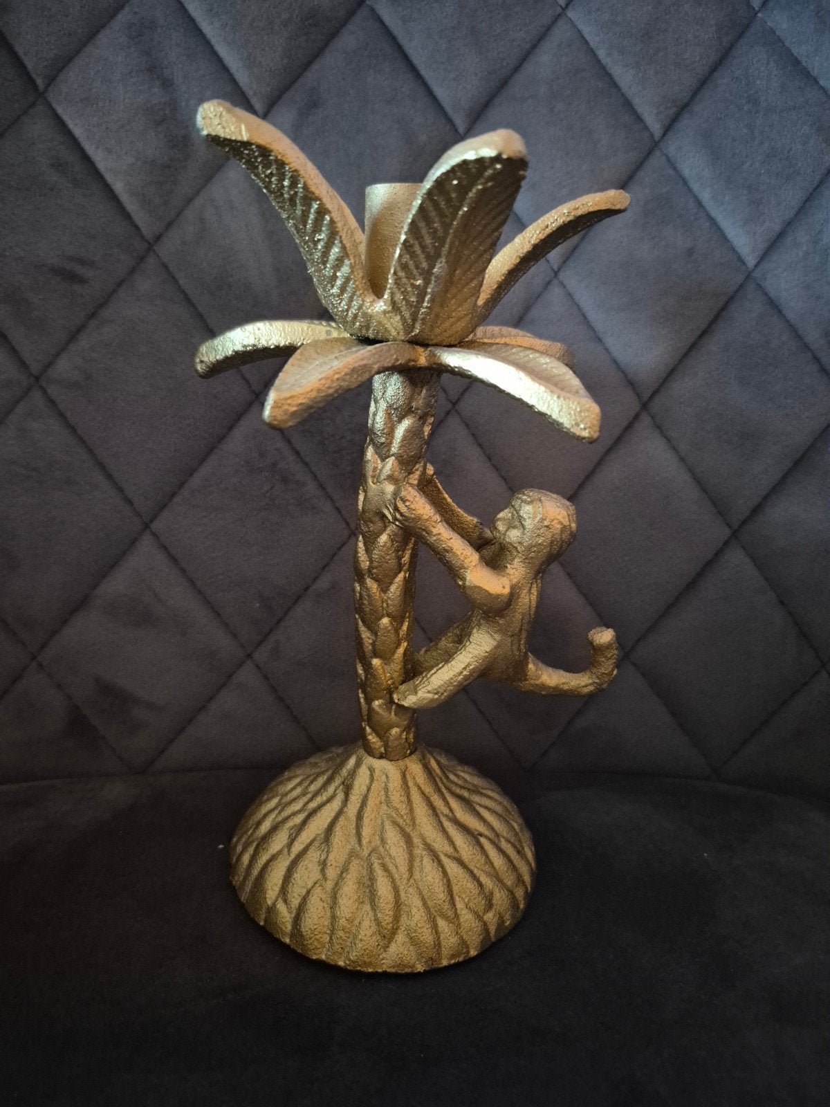 Gouden Kandelaar met Aapje - Palmboom Design, Overige merken, Ophalen of Verzenden, Zo goed als nieuw, Metaal
