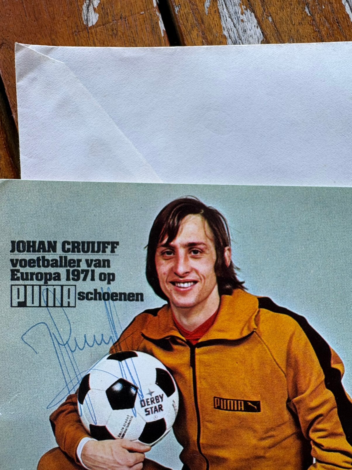 Gesigneerde Johan Cruijff poster Puma 1971, Ophalen of Verzenden, Gebruikt, Overige sporten, Poster, Plaatje of Sticker