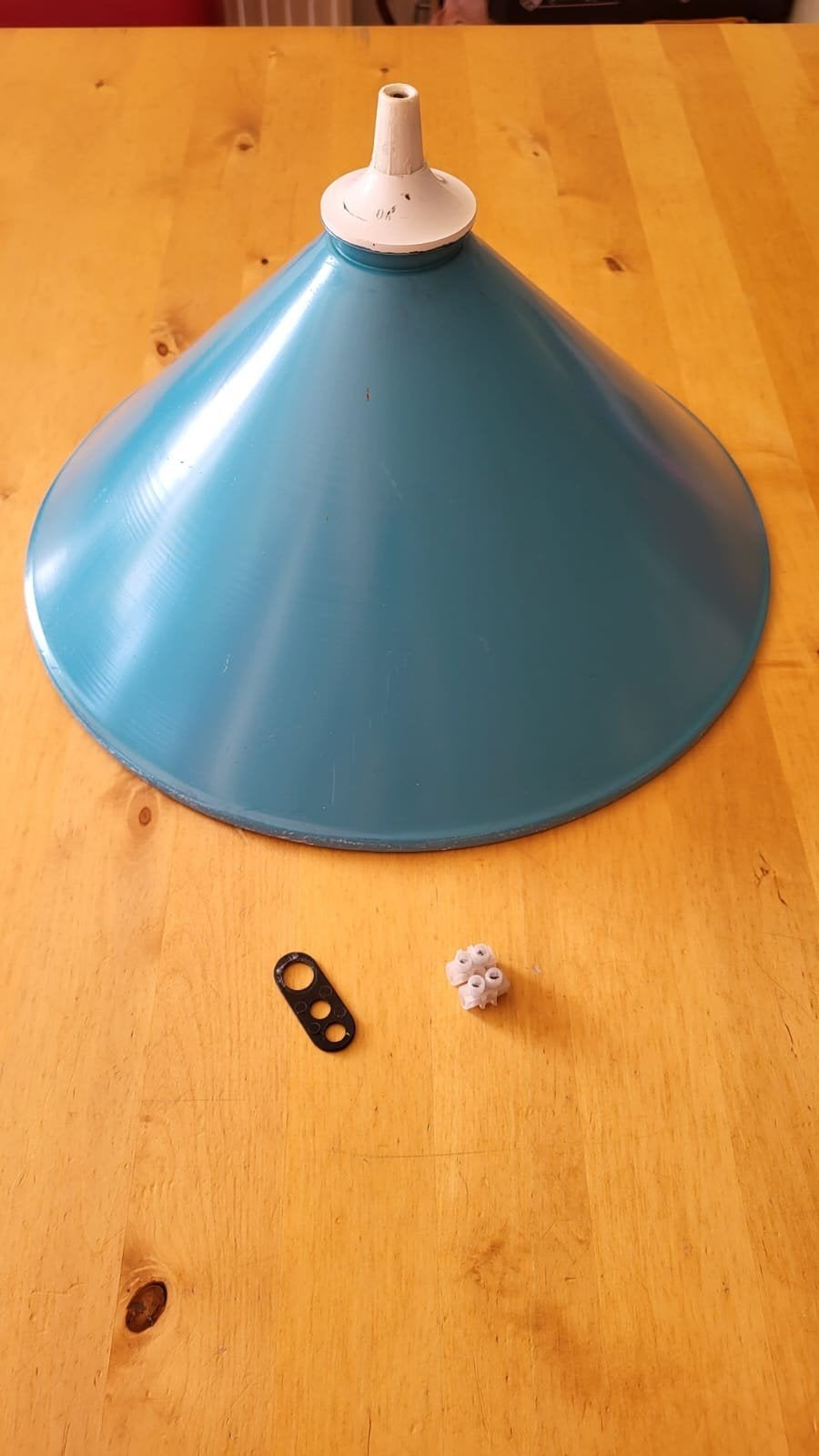 Vintage turquoise lampenkap - 38 cm diameter, Overige merken, Gebruikt, Vintage, Metaal