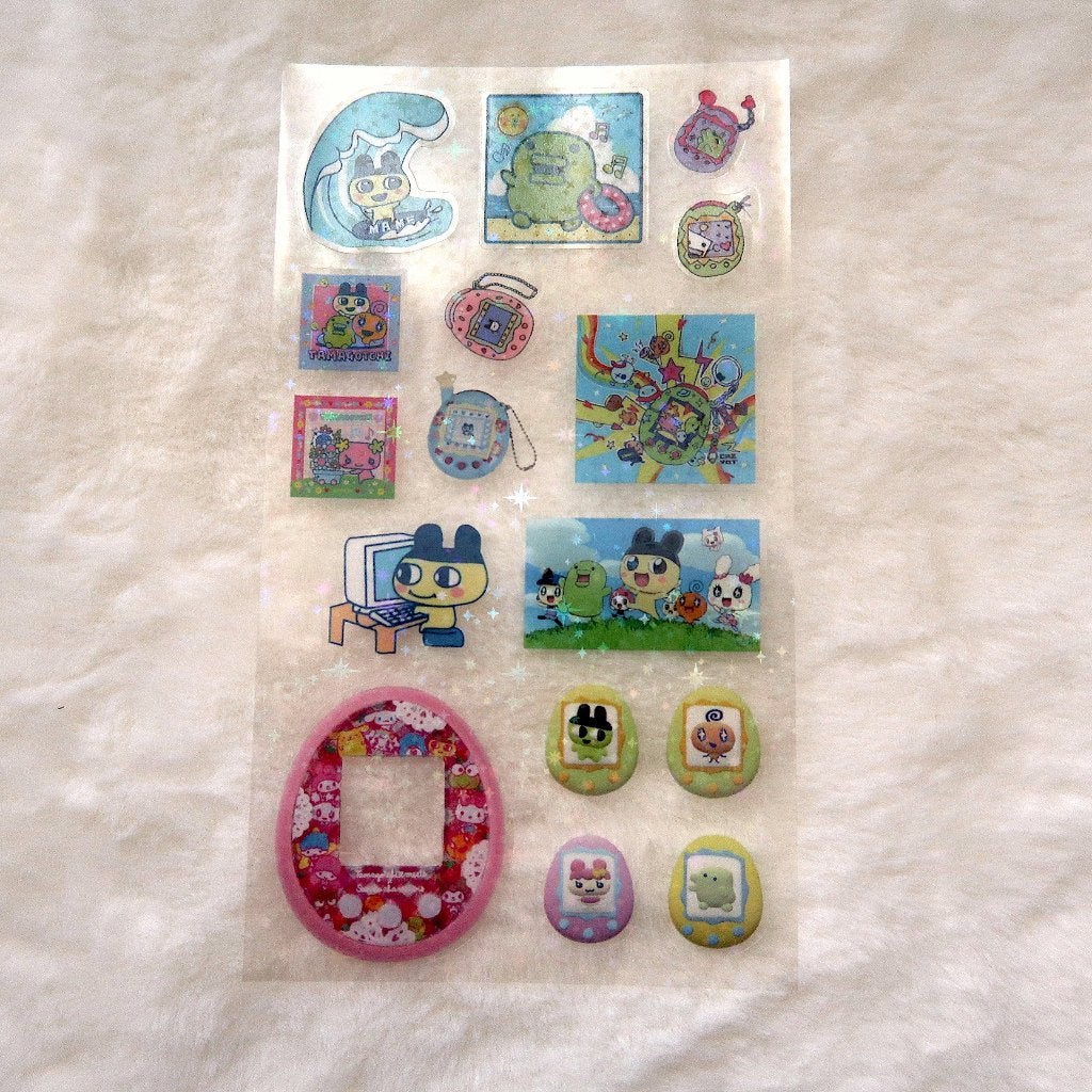 Tamagotchi Mascot Transparant Stickervel met hologram ster, Verzenden, Nieuw, Meerdere stickers