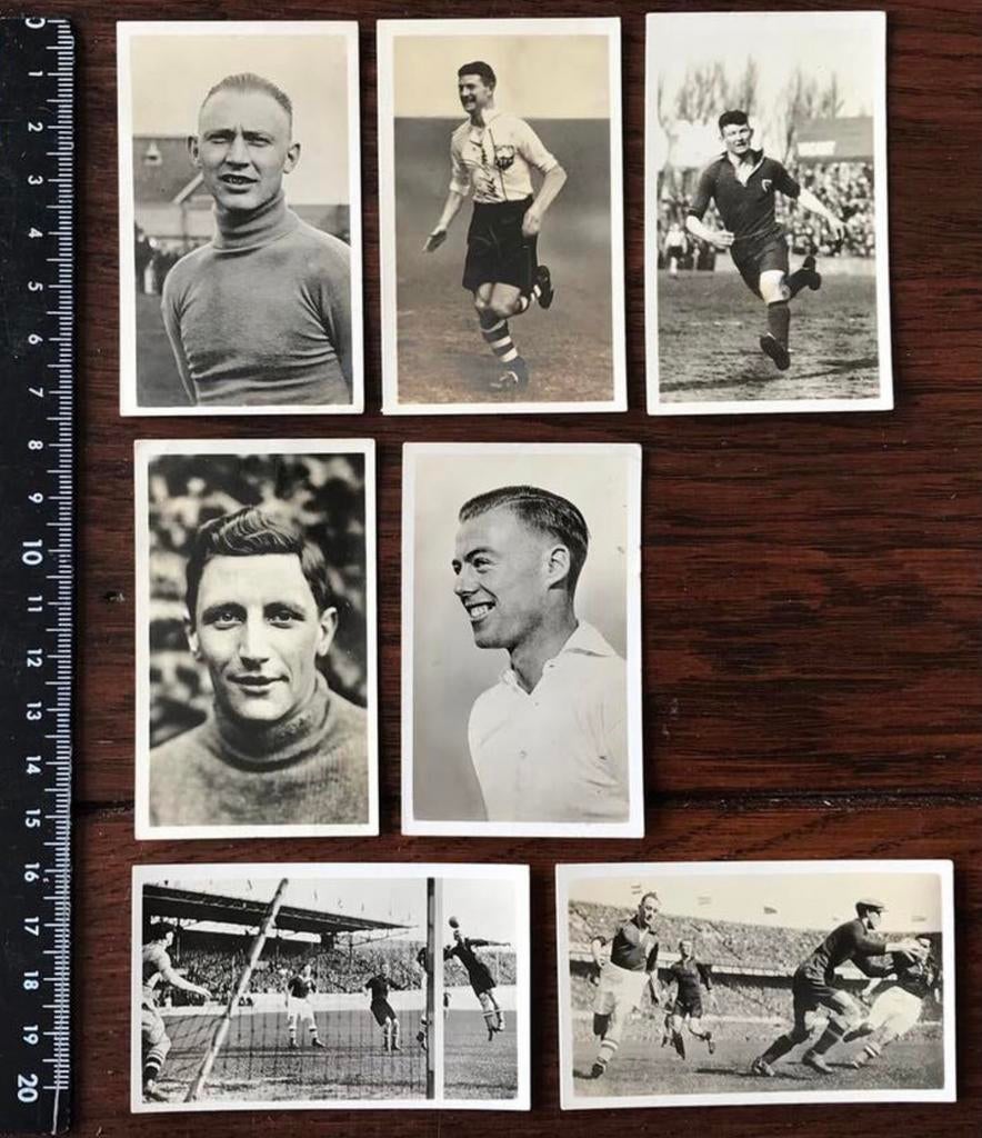 7 Oude Voetbalplaatjes van Album Voetbalglorie Smith, Ophalen of Verzenden, Zo goed als nieuw, Poster, Plaatje of Sticker