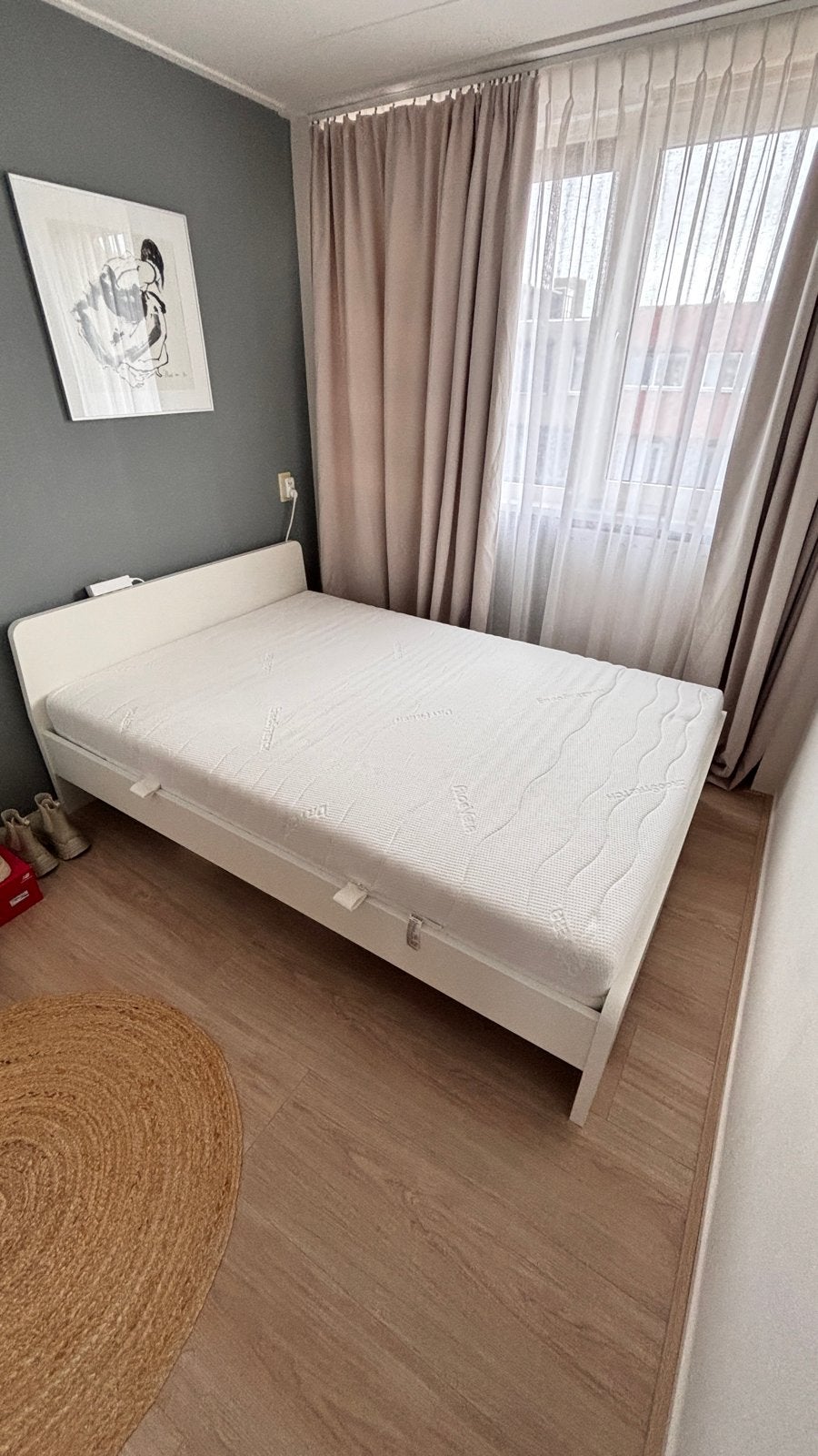 Wit tweepersoonsbed met lattenbodem, Ophalen, Gebruikt, Wit, Tweepersoons