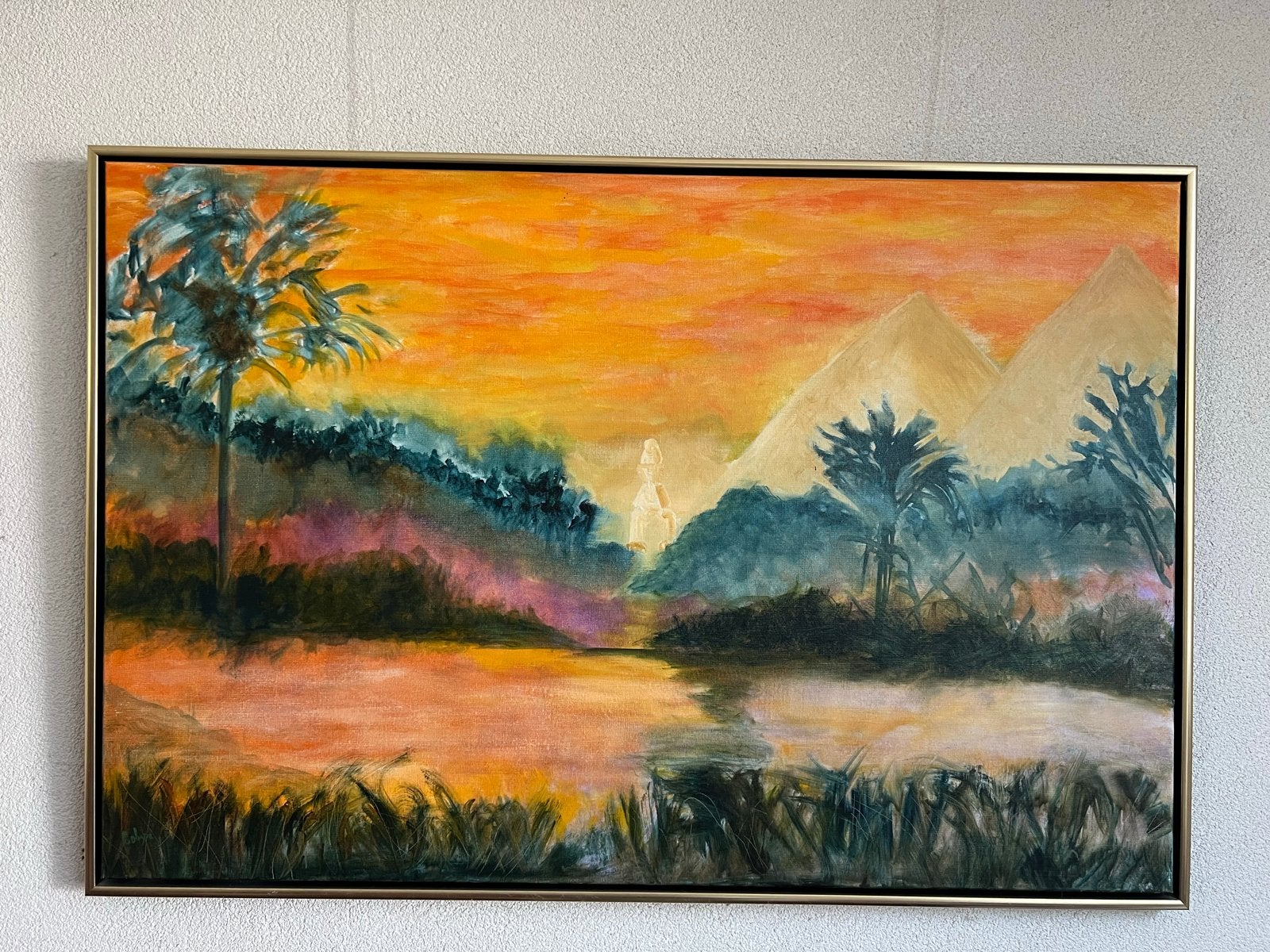 Schilderij: Mysterieus Landschap met Water en Bergen, Ophalen