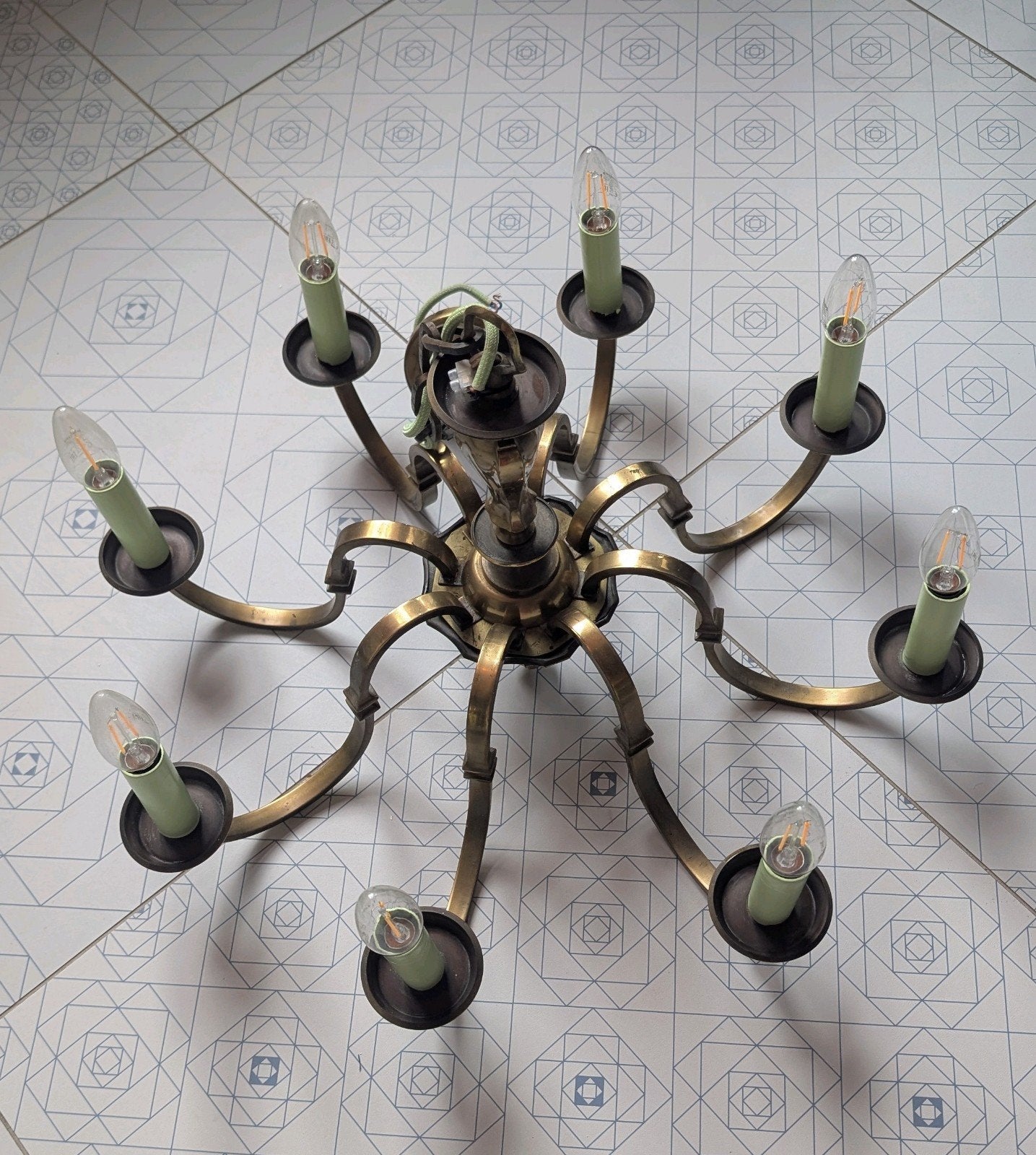 Prachtige Vintage Messing Kroonluchter, Huis en Inrichting, Lampen | Kroonluchters, Ophalen, Gebruikt, Metaal, E14 (klein)