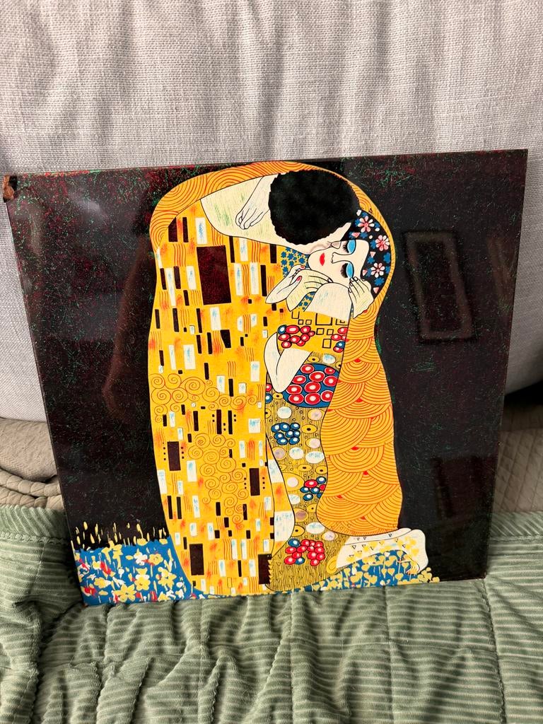 Acryl schilderij 'De Kus' van Gustav Klimt, 40x40cm, Ophalen