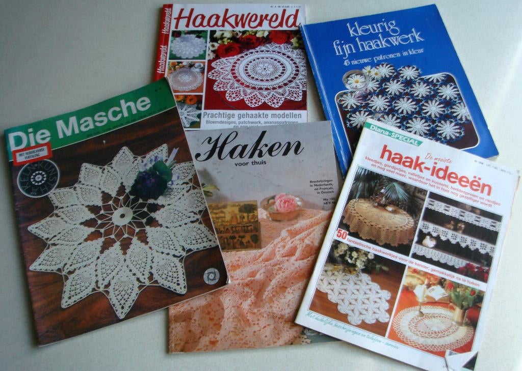 5 boekjes tijdschriften met patronen voor haken samen € 6,50, Ophalen of Verzenden, Gebruikt, Haken, Patroon of Boek