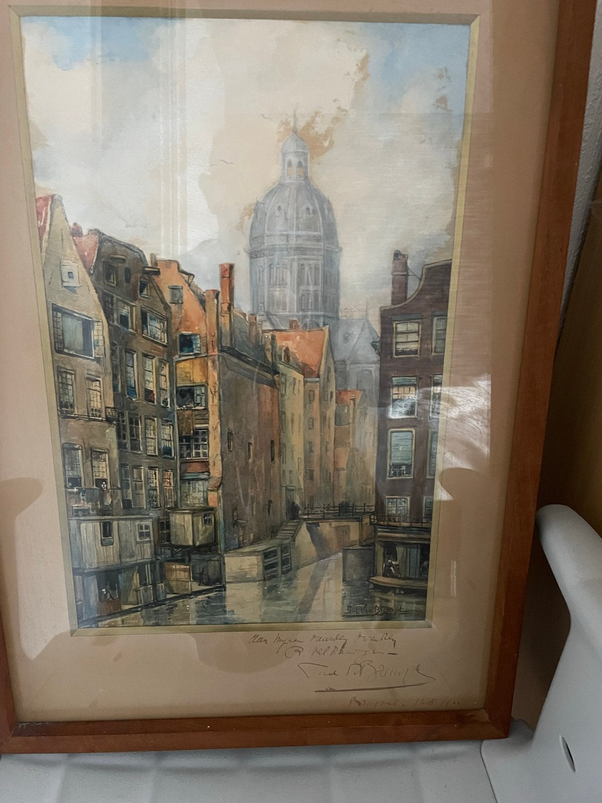 Paul Van Biesbroeck - Gracht in Amsterdam (Aquarel), Antiek en Kunst, Kunst | Schilderijen | Klassiek, Realistisch, Ophalen of Verzenden