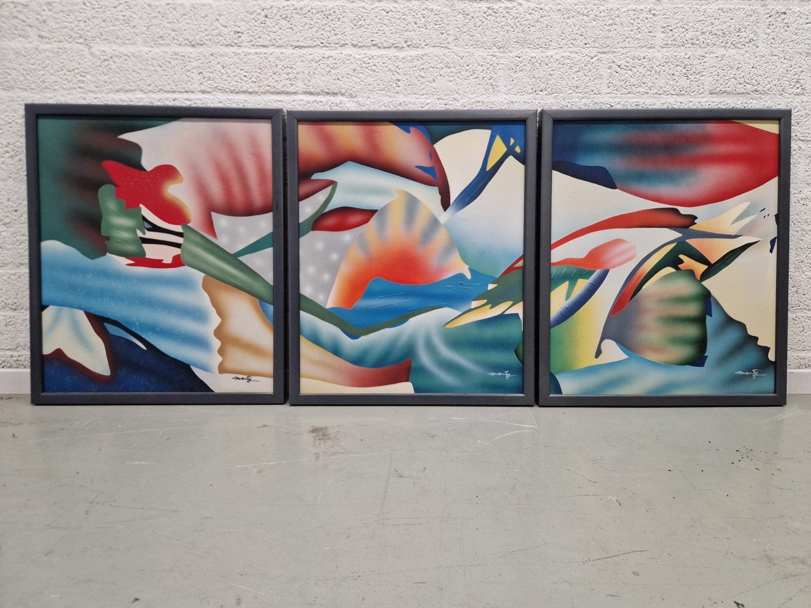 3 luik abstracte fleurige kunstwerken, Ophalen