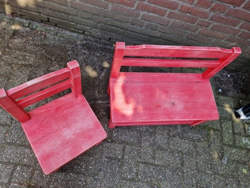 kinderstoel en klepbankje roze rood, Ophalen of Verzenden, 'T Olde Gre-j, Info@toldegrej.nl, Endepoelstraat 20f Didam