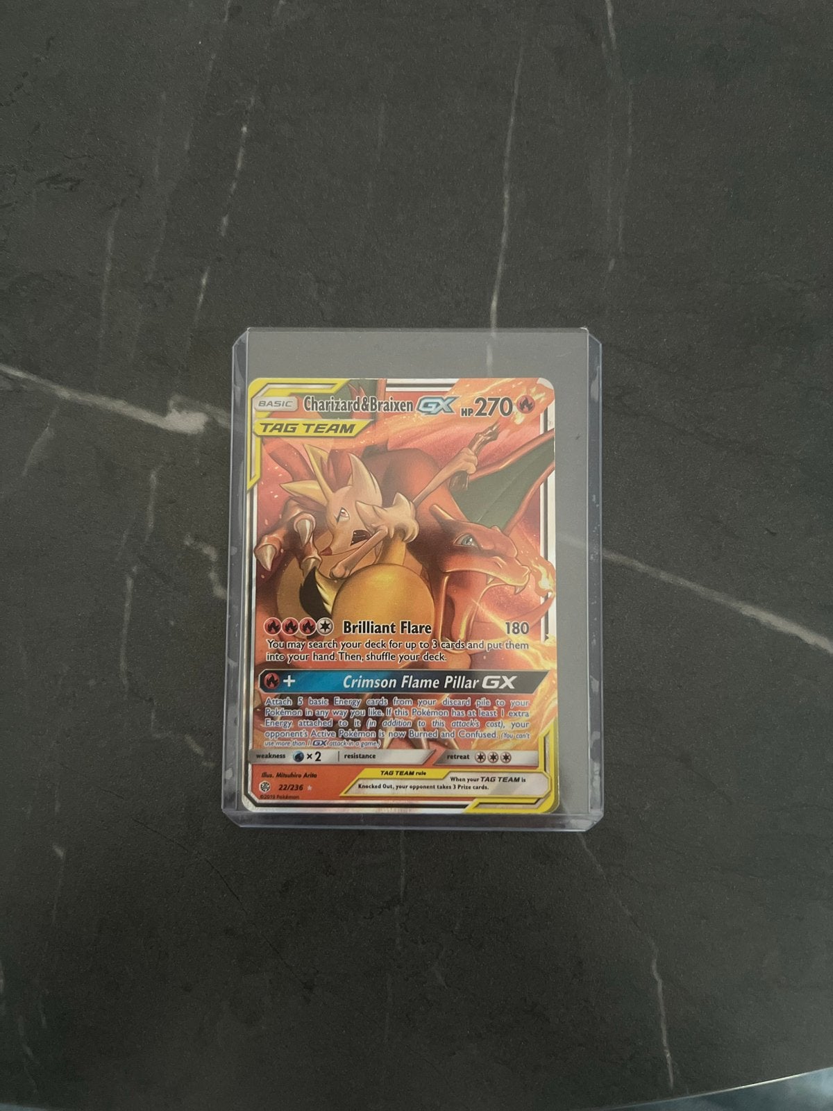 Charizard & Braixen GX TAG TEAM Pokémon Kaart, Ophalen of Verzenden, Zo goed als nieuw, Losse kaart
