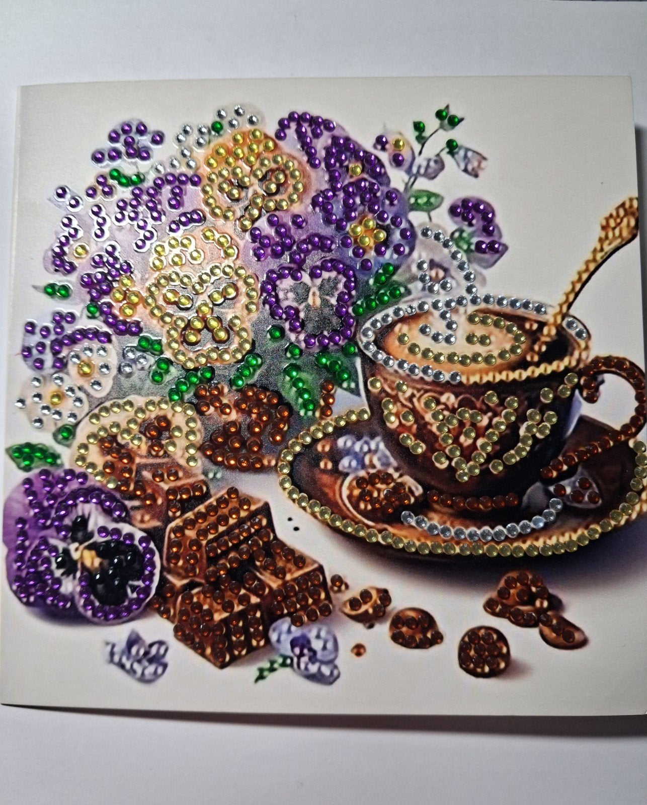 Diamond painting kaart koffie met viooltjes, Ophalen of Verzenden, Nieuw, Overige thema's