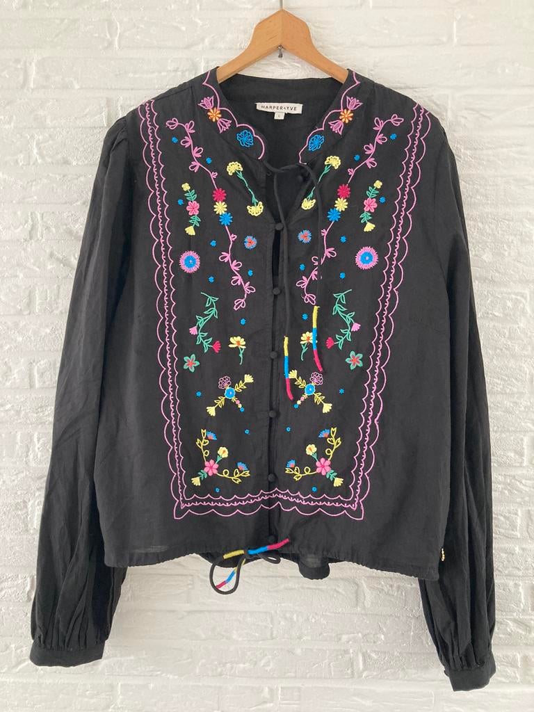 Harper & Yve Boho Blouse borduur L anna lonneke pom chapot, Zwart, Maat 42/44 (L), Ophalen of Verzenden, Zo goed als nieuw