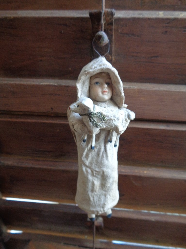 ~ Antiek Wattenfiguur Met Schaapje, Ophalen of Verzenden