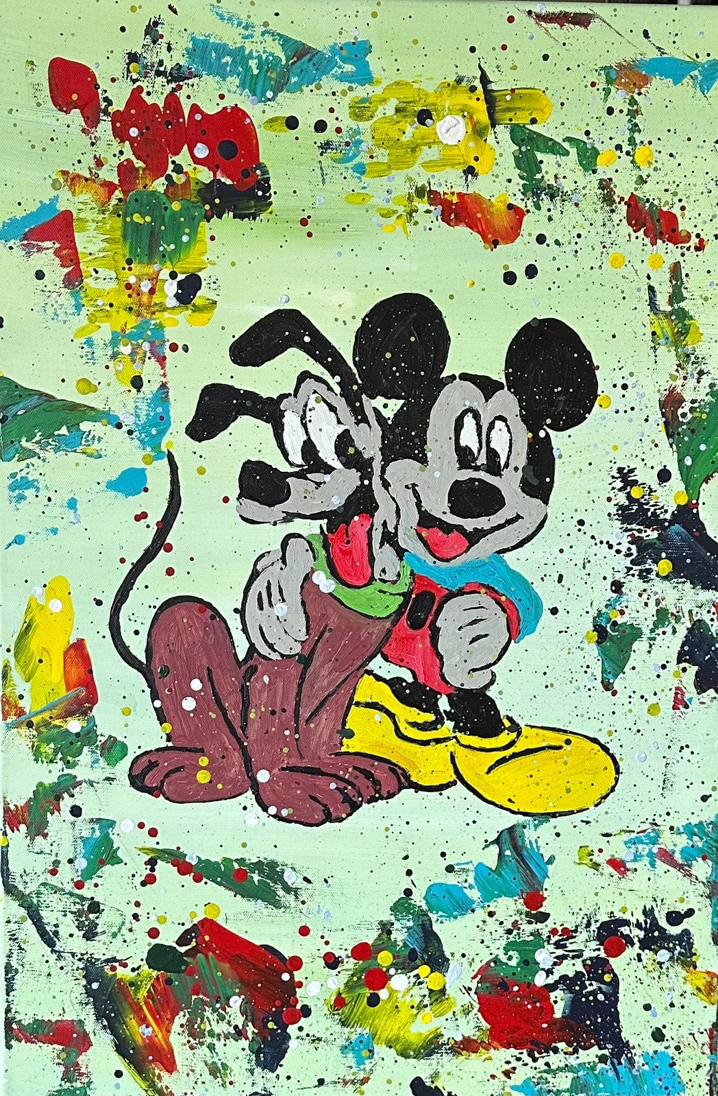 Mickey Mouse & Goofy- Handgeschilderd- Origineel, Ophalen of Verzenden