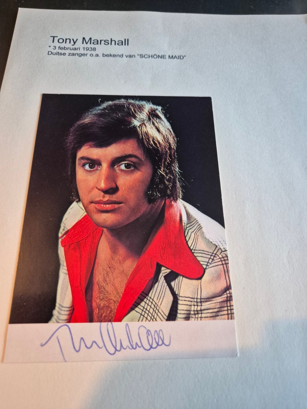 Gesigneerde foto Tony Marshall - "Schöne Maid", Ophalen of Verzenden, Zo goed als nieuw, Foto of Kaart, Gesigneerd