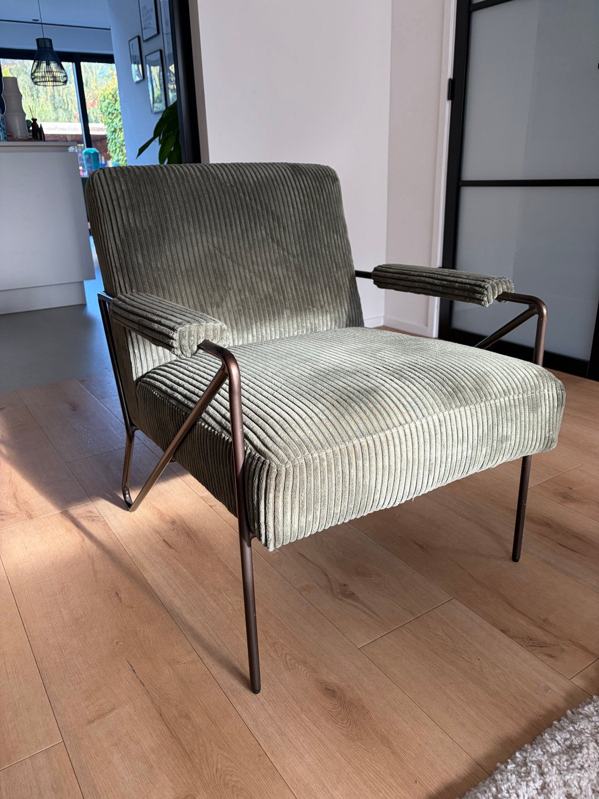 Eleonora fauteuil Wendy rib groen, Huis en Inrichting, Ophalen, 75 tot 100 cm, Zo goed als nieuw, Stof