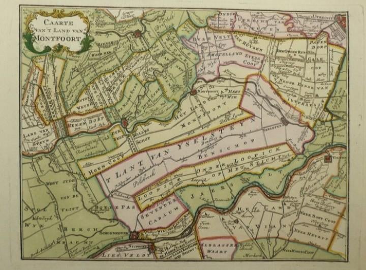 Zeldzame 18e eeuwse gravure 1740 zonder vouwen Zuid Utrecht, Handgekleurd, Verzenden, Cartografie, Gravure