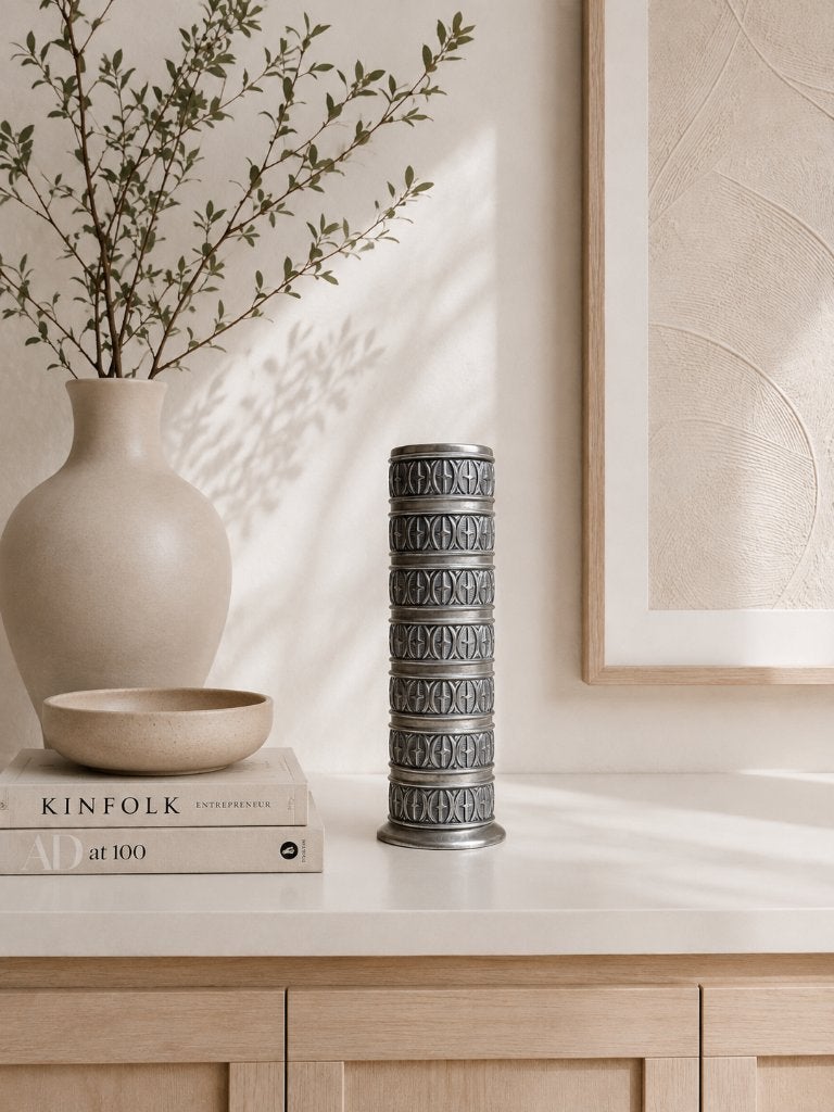 Noorse tinnen vaas Haugrud vintage Scandinavisch design, Ophalen of Verzenden
