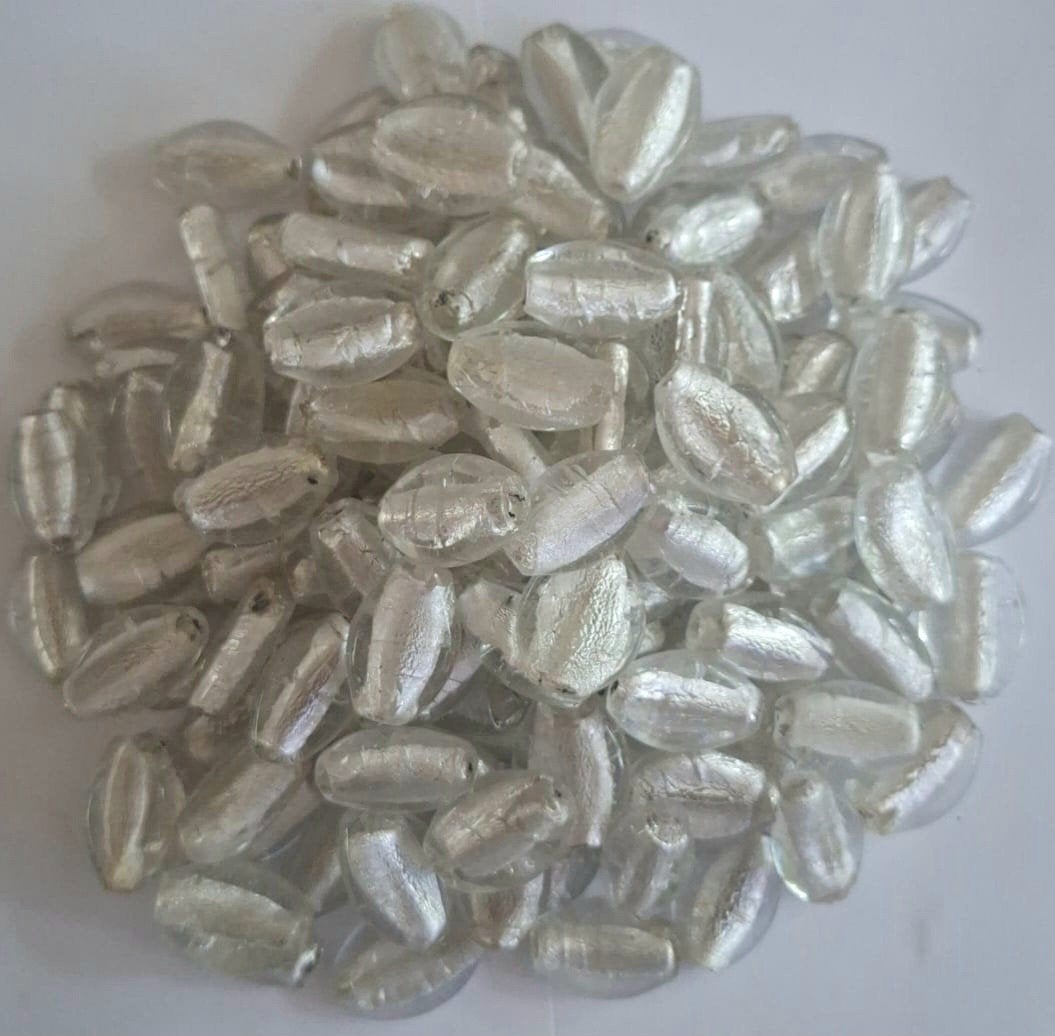 Partij 1 kilo silverfoil aparte vorm glaskralen 28x16 mm 3, Hobby en Vrije tijd, Verzenden, Nieuw, Kraal