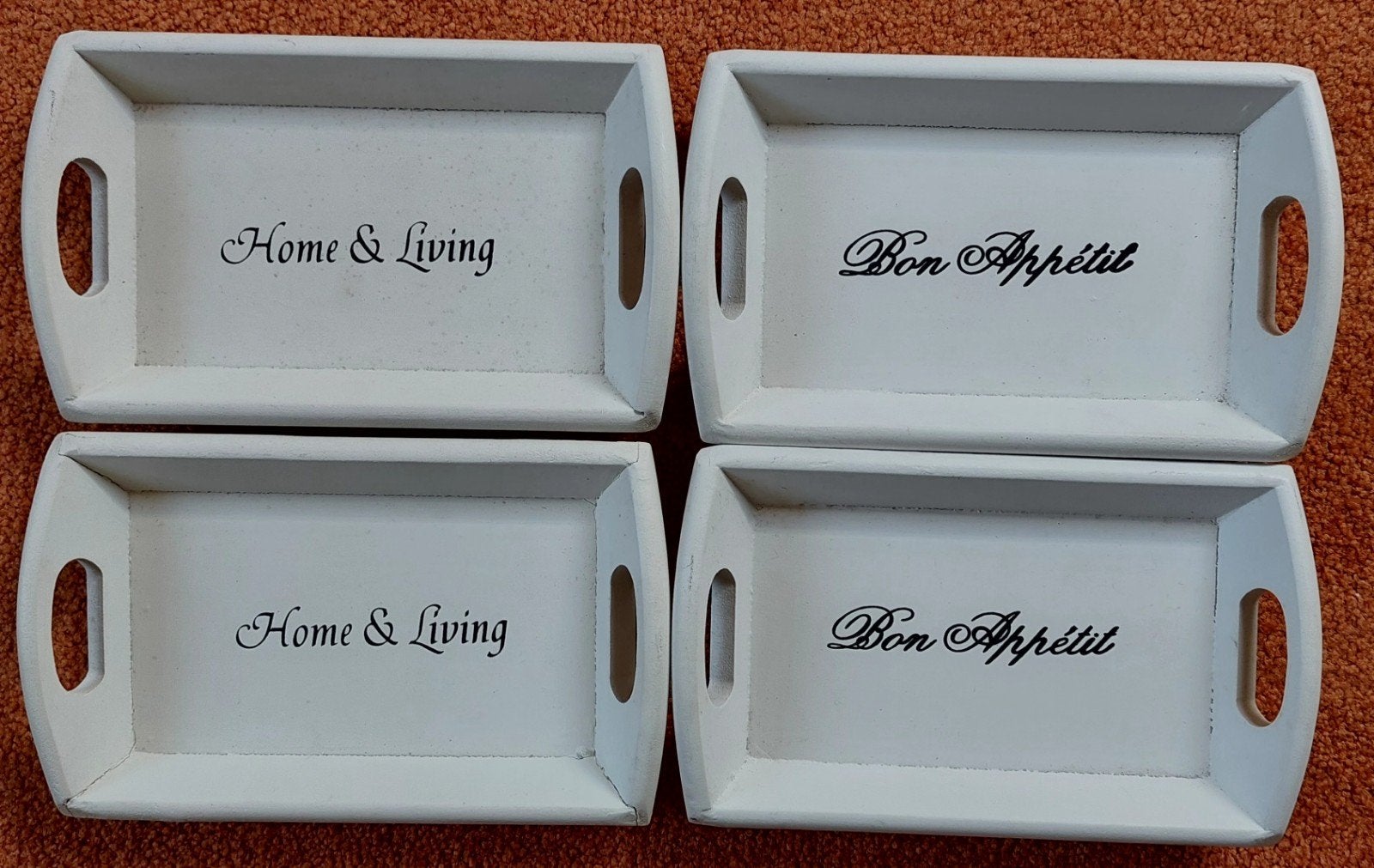 4x witte houten dienblaadjes NIEUW, Nieuw, Ophalen of Verzenden, Dienblad, Met afbeelding/tekst