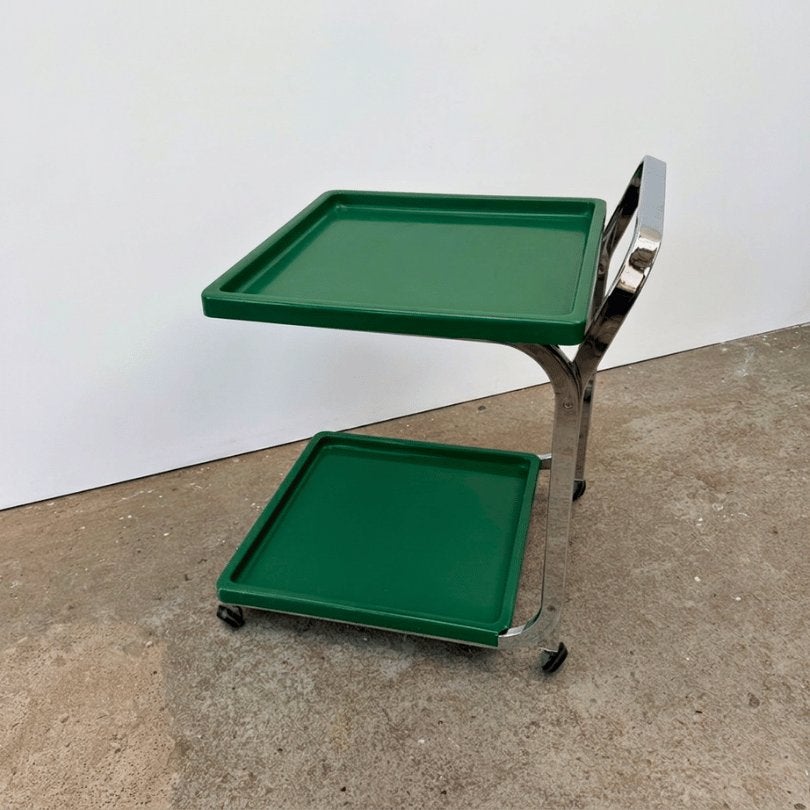 Vintage serveerwagen / barcart Space Age - groen, chroom, Ophalen, 50 tot 100 cm, Onbekend, Onbekend